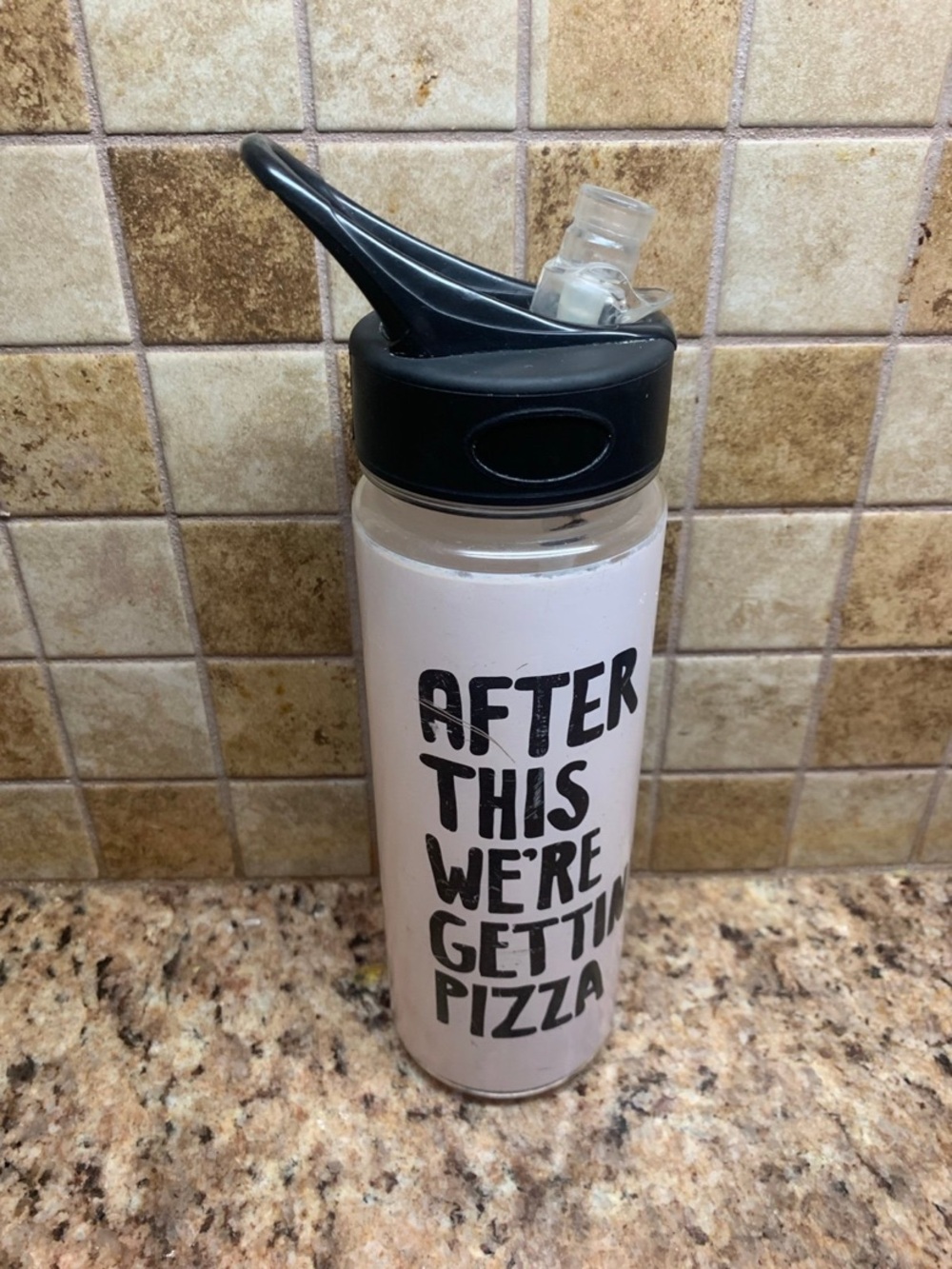 Pink Water Bottle W/ Black Letters “After This We Are Getting Pizza” 20oz bottle